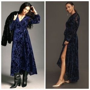 Anthropologie Daniella Navy Velvet Wrap Dress Size M